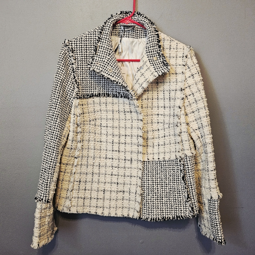 Akris Punto Bouclé Jacket Patchwork Tweed Check US $1590 Cream Black New